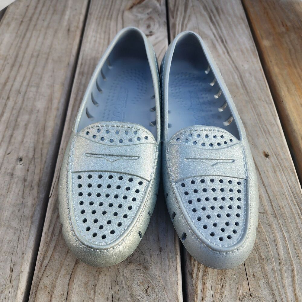 Floafers Posh Driver Women's Sz 10 Harbor Mist Shimmer Gray Water Shoes Used GC